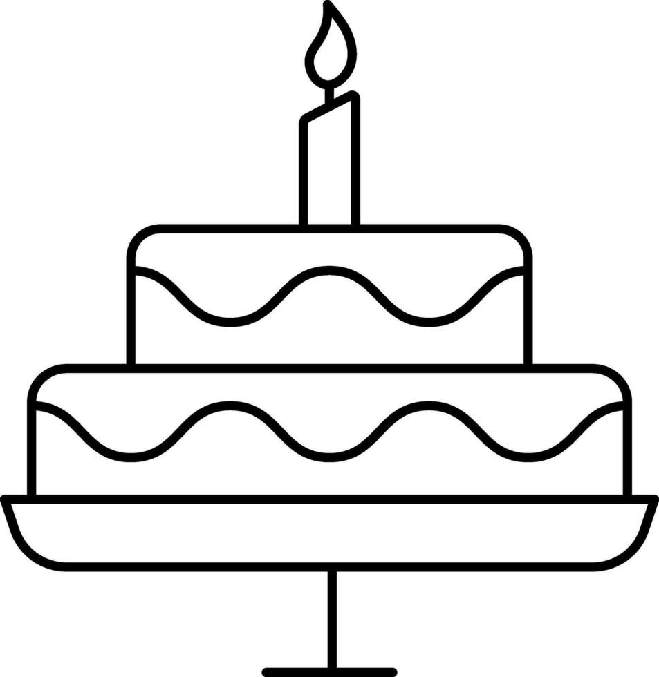 Burning Candle in Two Layer Cake Black Outline Icon. vector