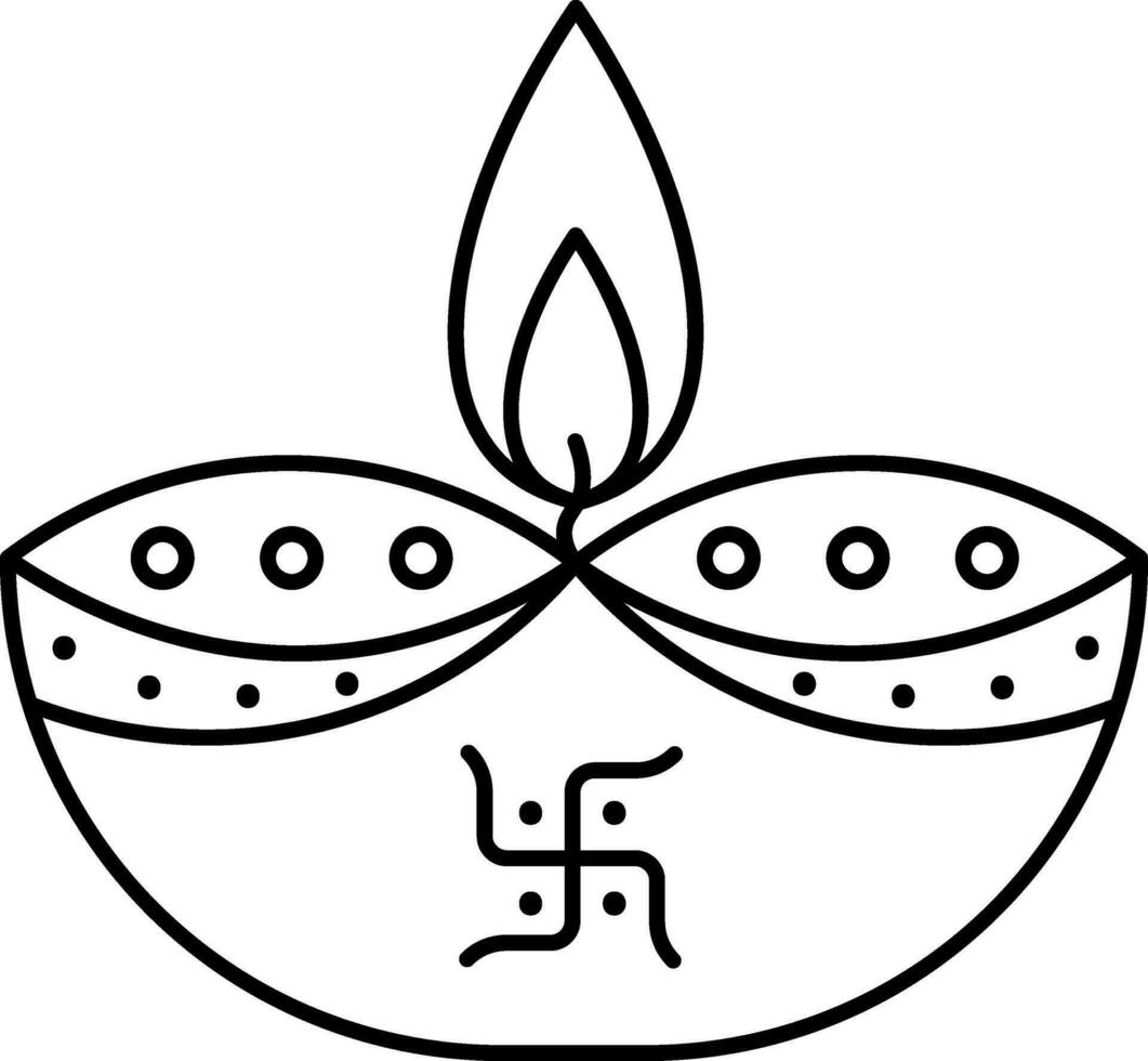 Illustration Of DiyaOil Lamp Icon In Line Art. vector