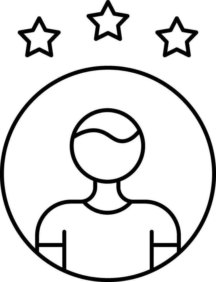 Man With Three Star Icon In Black Linear Art. vector