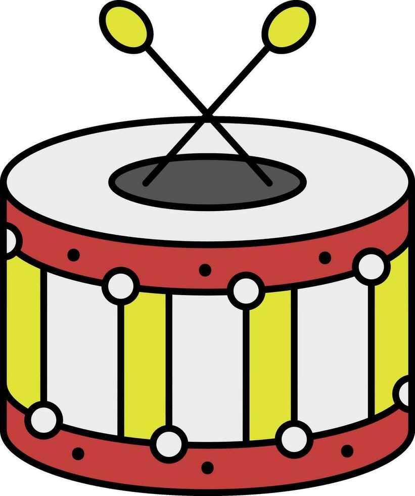 Yellow And Red Snare Drum With Cross Sticks Flat Icon. vector