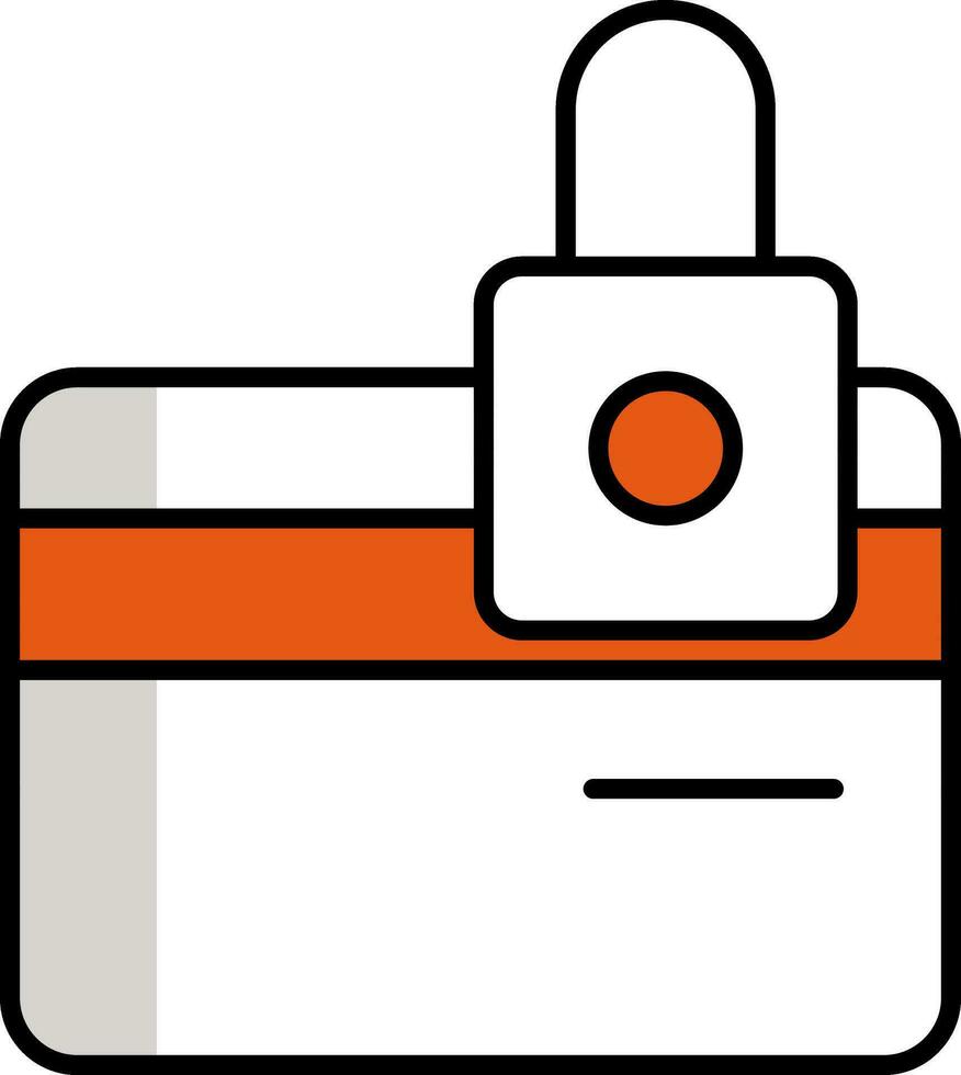 Payment Card Lock Icon In Orange And White Color. vector