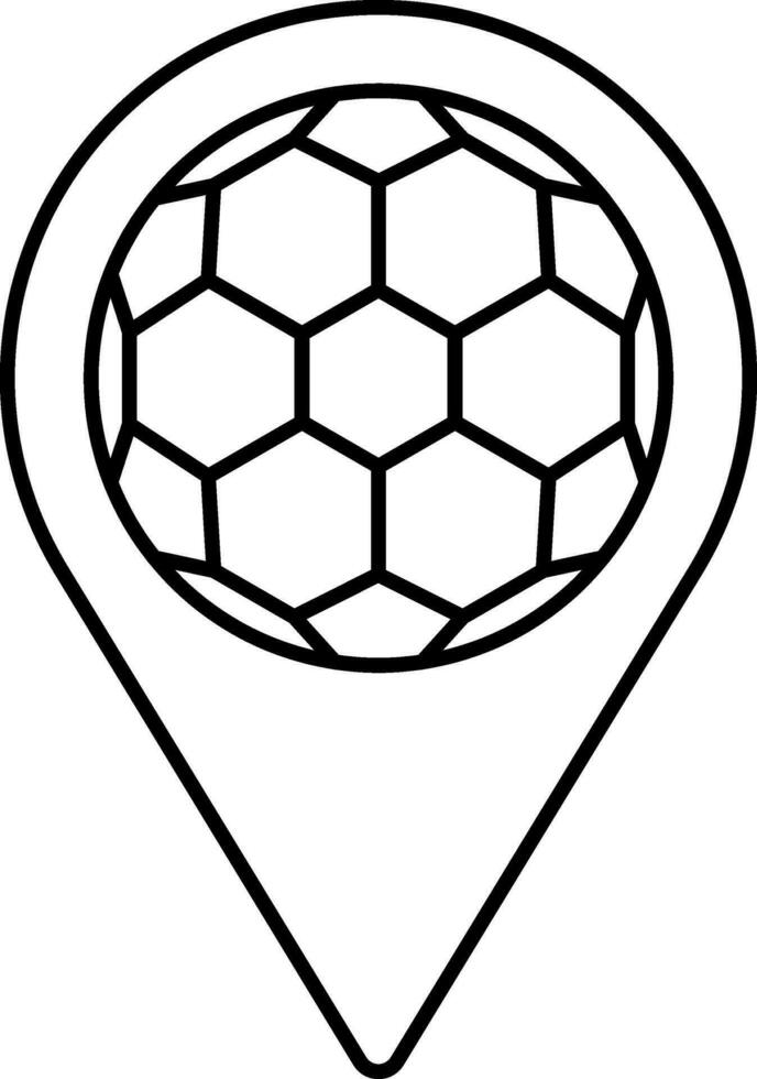 Black Thin Line Art Of Soccer Map Pin Icon. vector