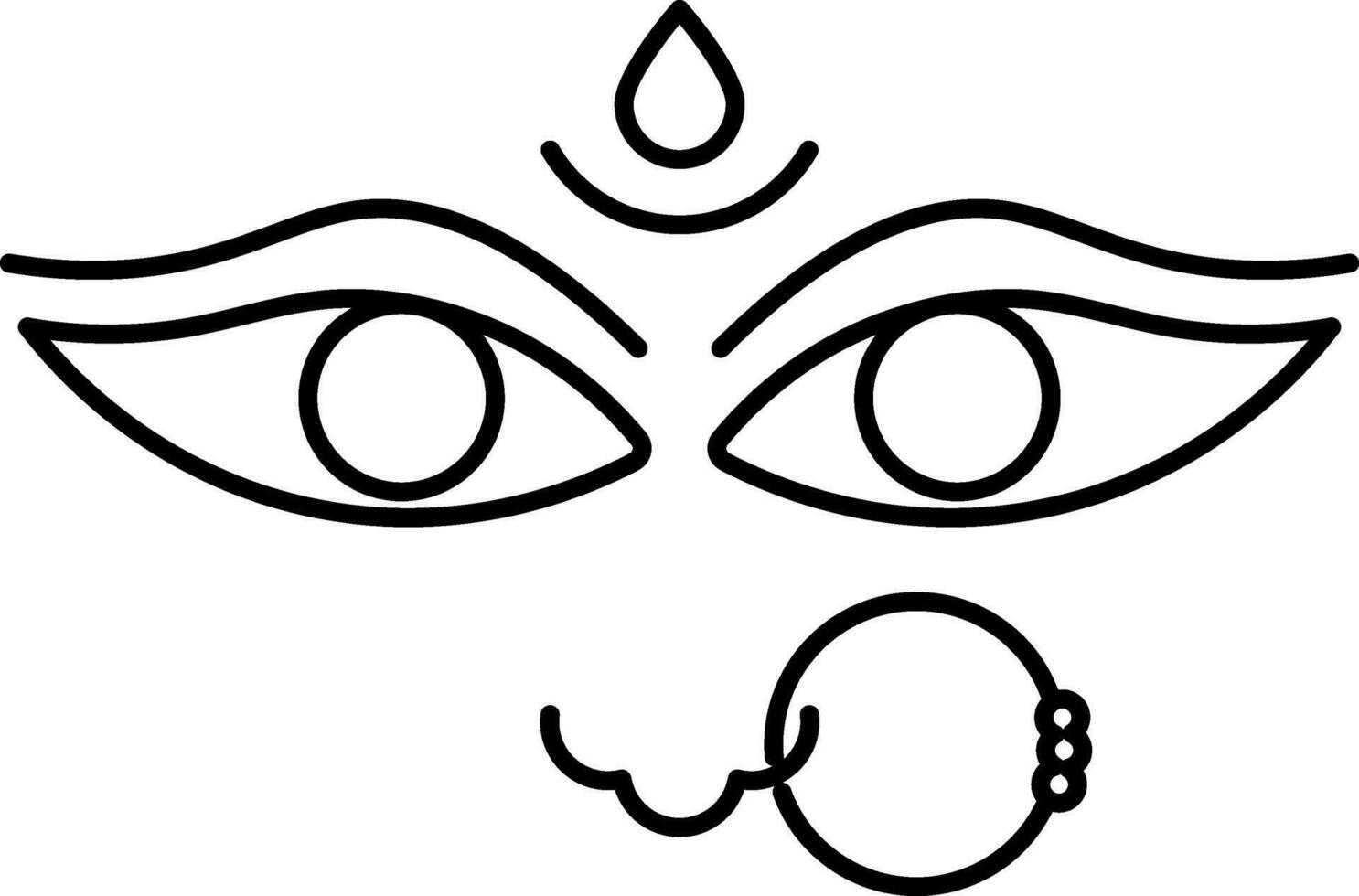 Goddess Maa Durga Face Black Stroke Icon Or Symbol. vector