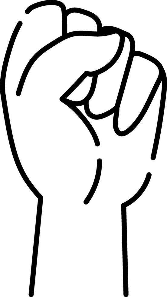 Black Outline Of Raised Fist Hand Icon. vector