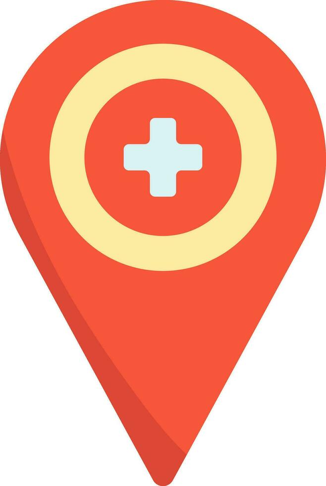 plano médico ubicación punto icono en amarillo y rojo color. vector