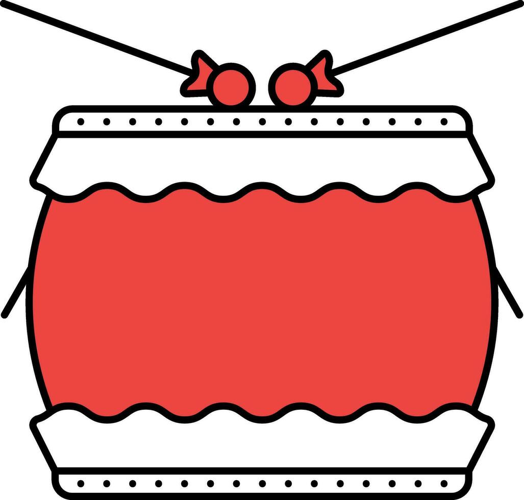 Red And White Drum With Cross Stick Flat Icon. vector