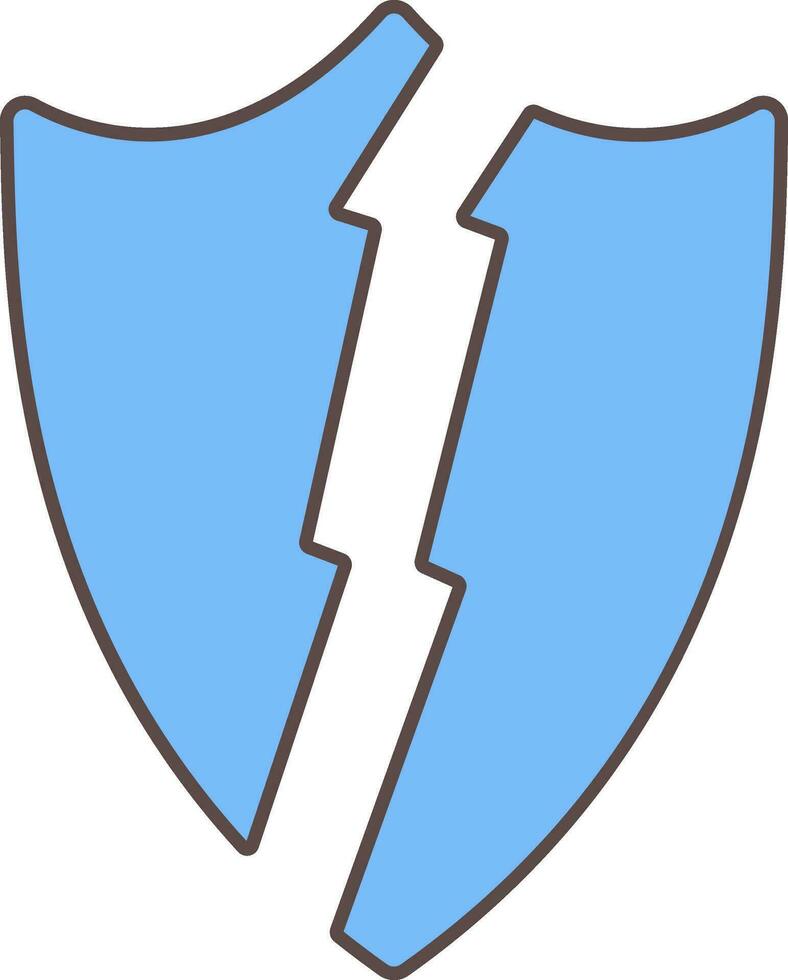 Flat Style Broken Shield Icon In Blue Color. vector