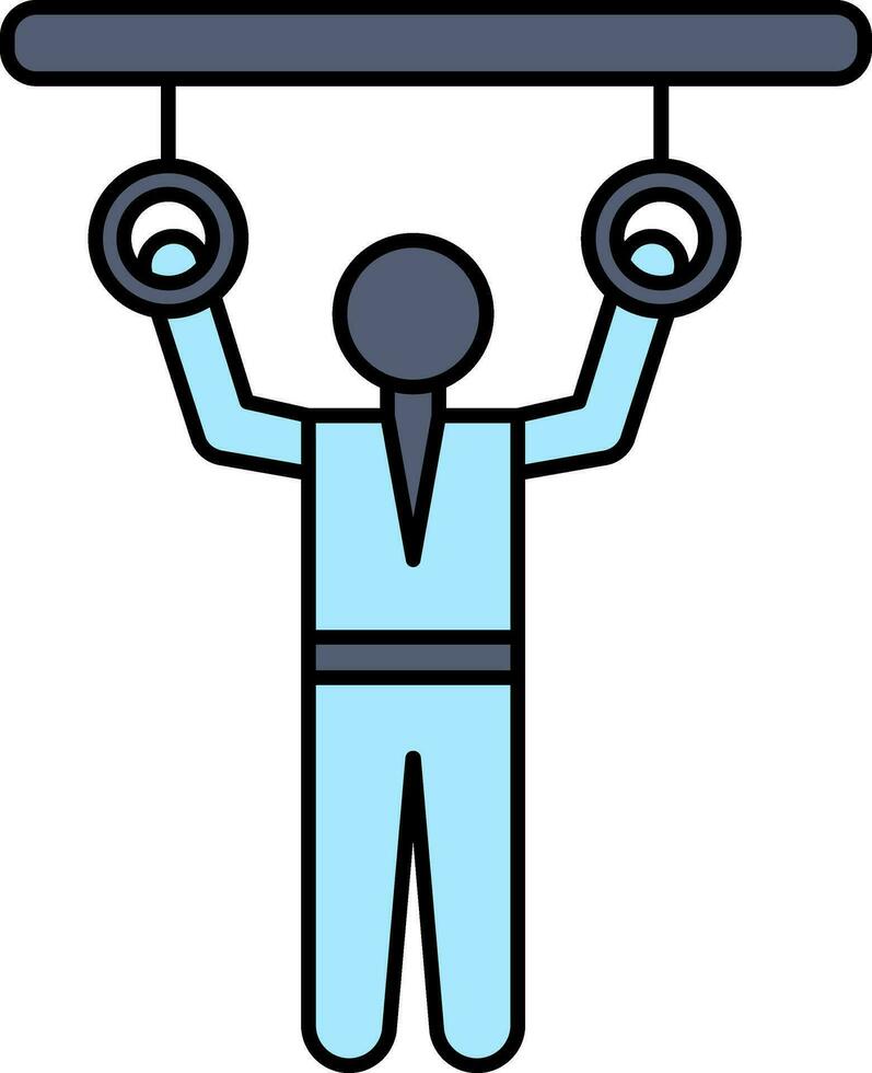 hombre colgando gimnasta anillo icono en azul color. vector