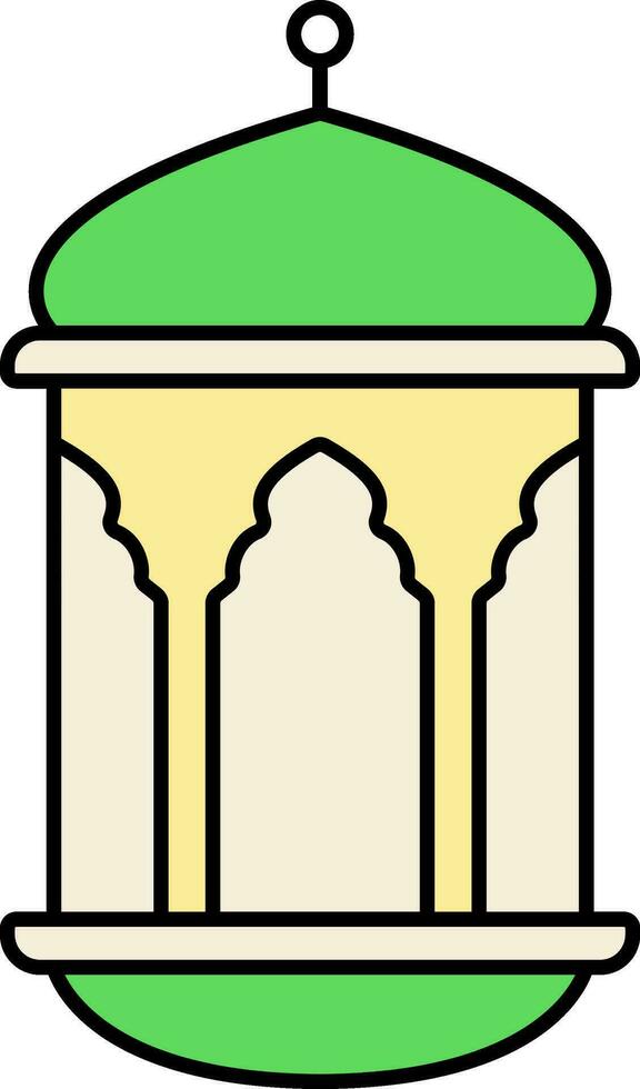 Isolated Arabic Lantern Flat Icon In Yellow And Green Color. vector