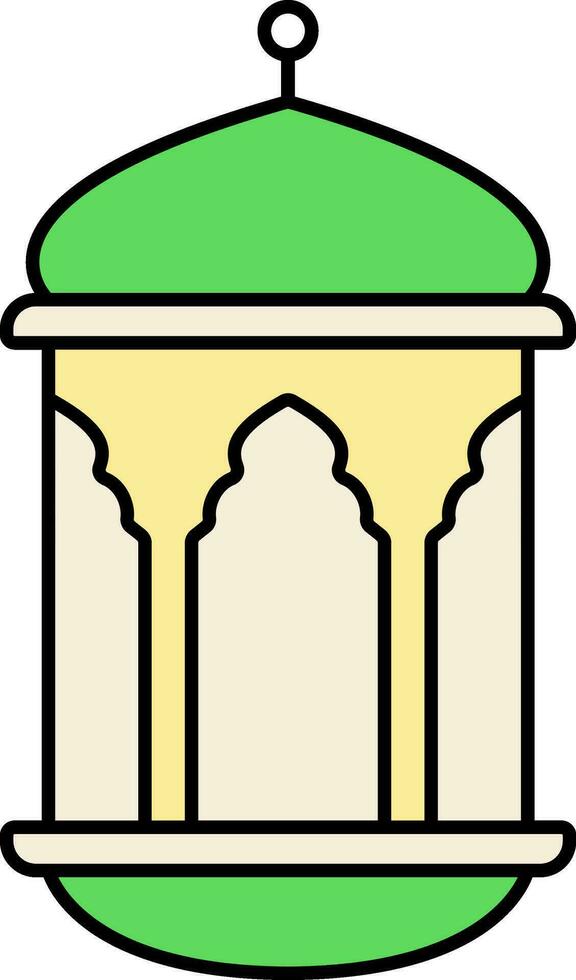 Isolated Arabic Lantern Flat Icon In Yellow And Green Color. vector