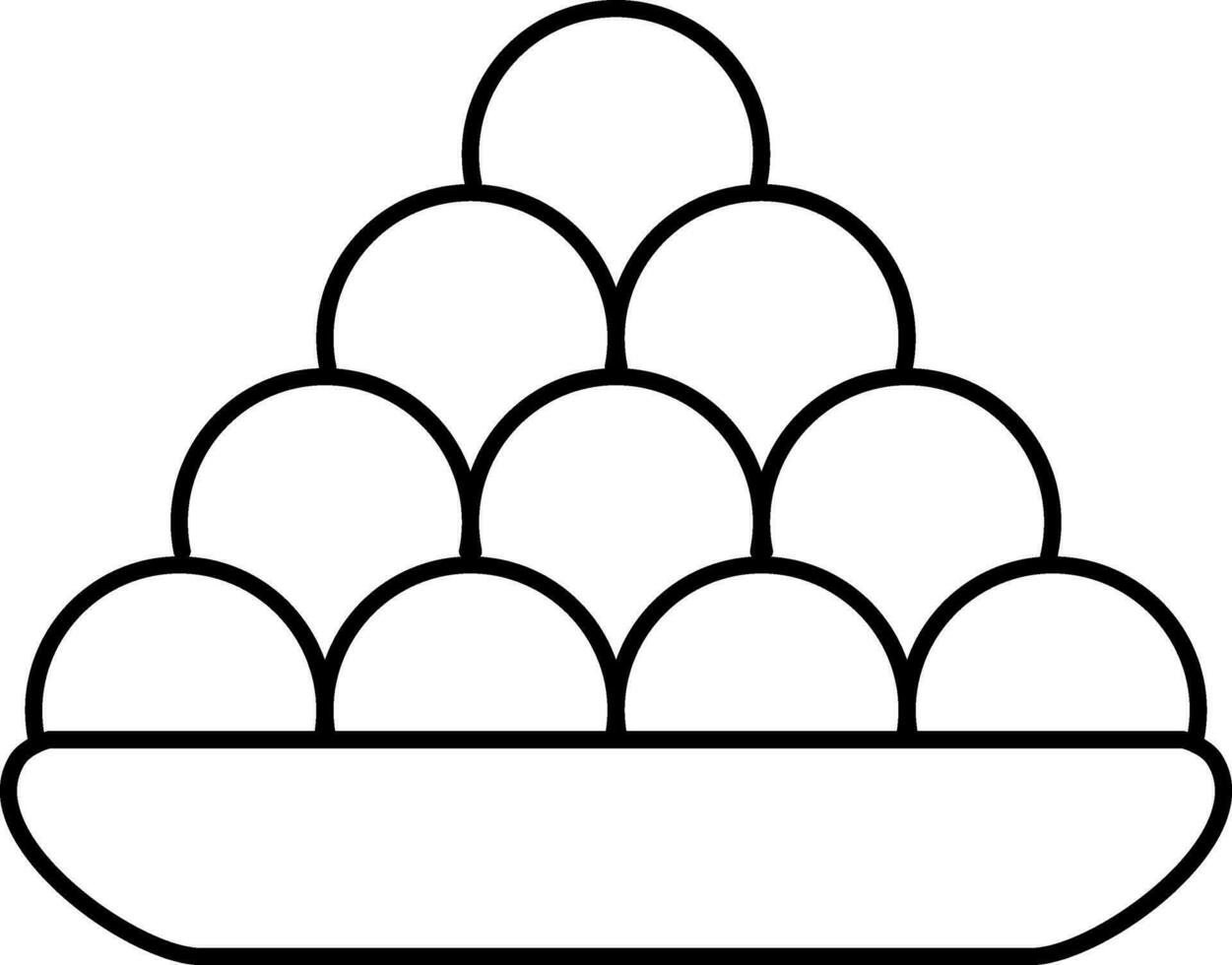 Sweets Balls Laddu Bowl Black Outline Icon. vector