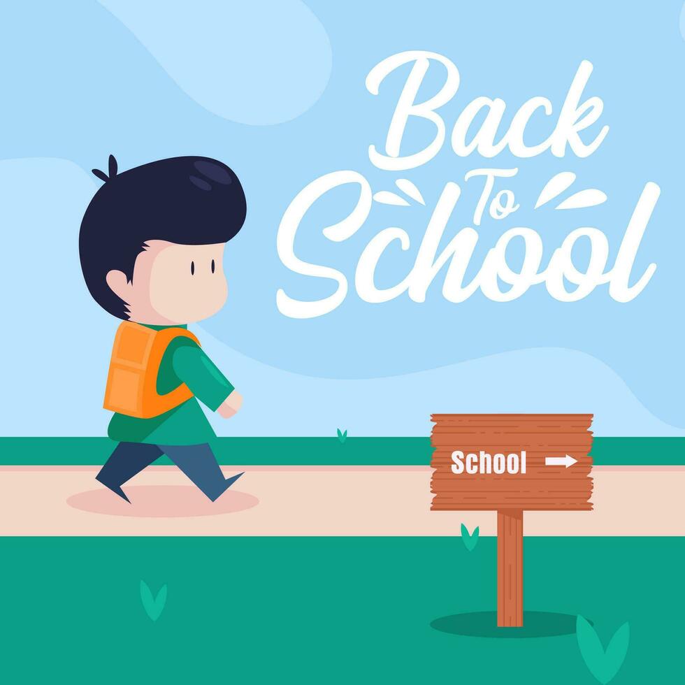 greeting back to school design with illustrations of children going to school for social media posts vector