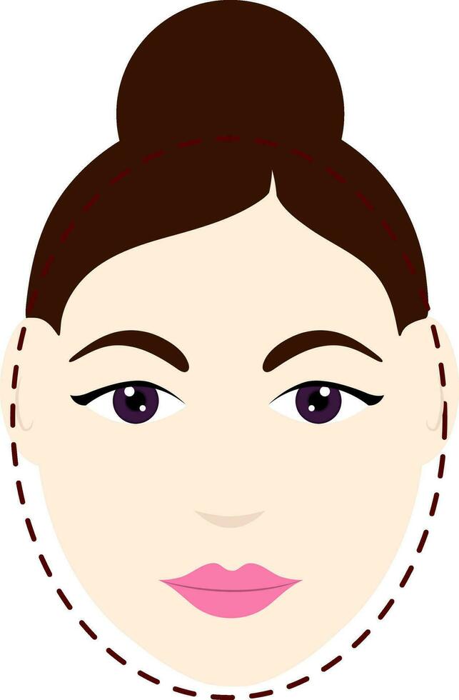 Oval Face Smart Girl With Hair Bun Brown Icon vector