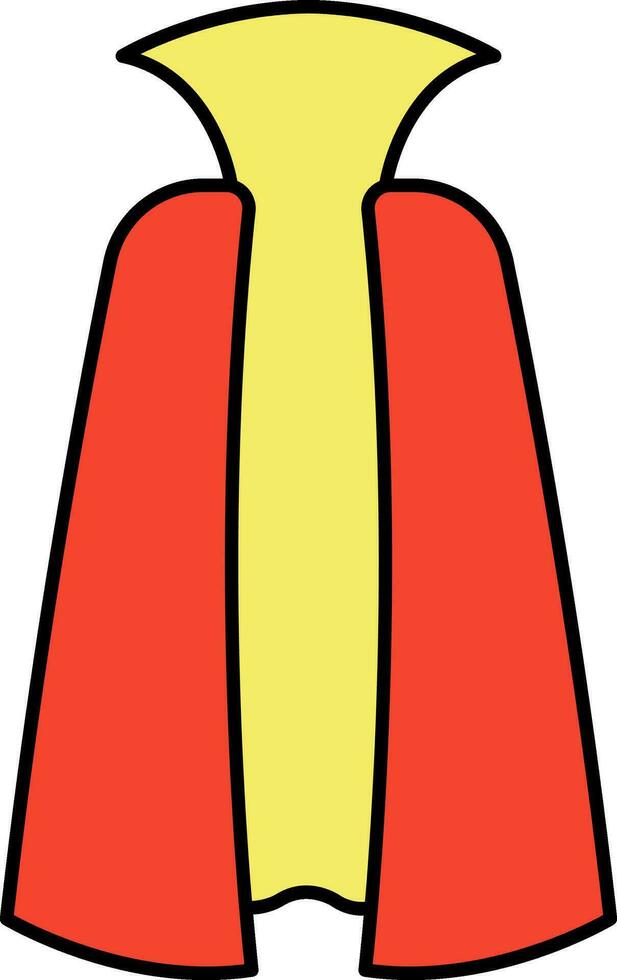 Red And Yellow Color Cape Or Cloak Icon in Flat Style. vector