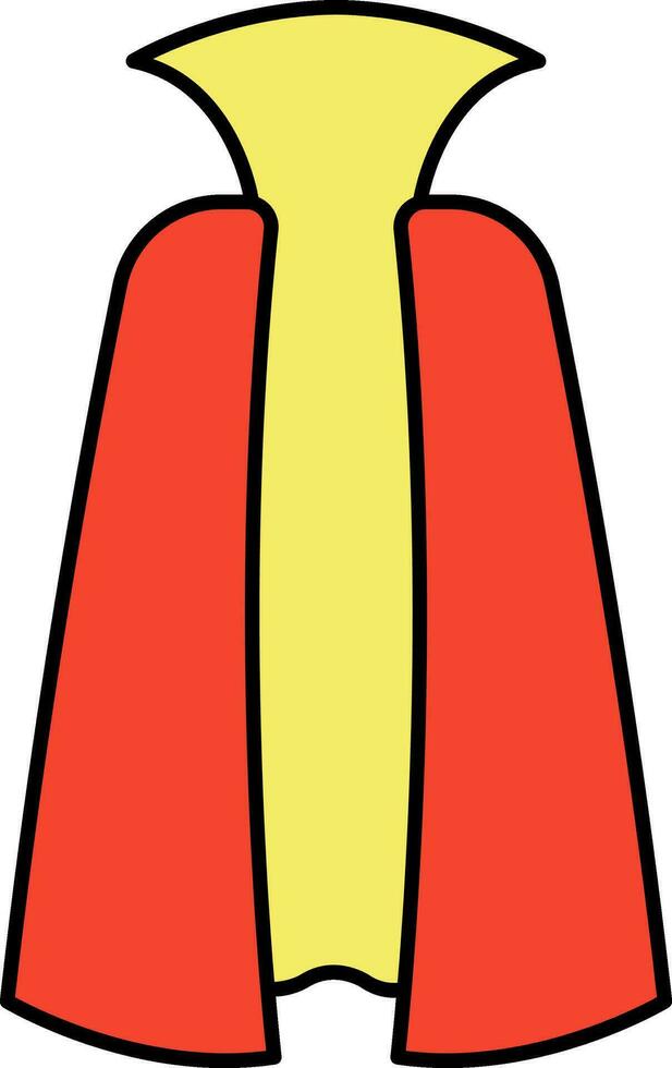 Red And Yellow Color Cape Or Cloak Icon in Flat Style. vector