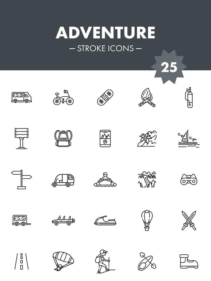 Black Line Art Adventure Icon In Flat Style. vector