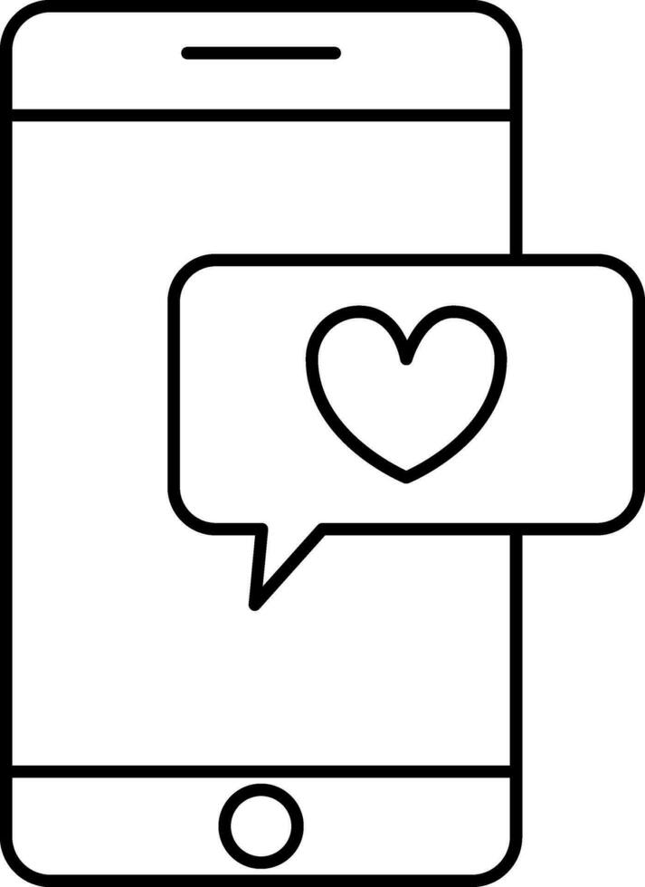 corazón símbolo en teléfono inteligente pantalla icono en Delgado línea Arte. vector