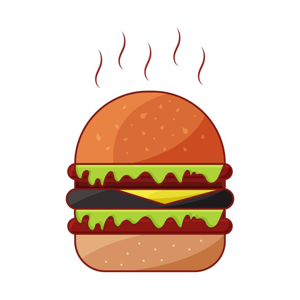 Hot Burger Colorful Illustration Over White Background. vector