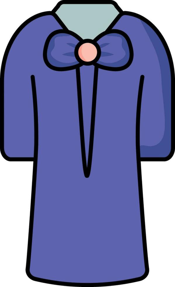 Bow And V Shape Neck Kurti Icon In Navy Blue Color. vector