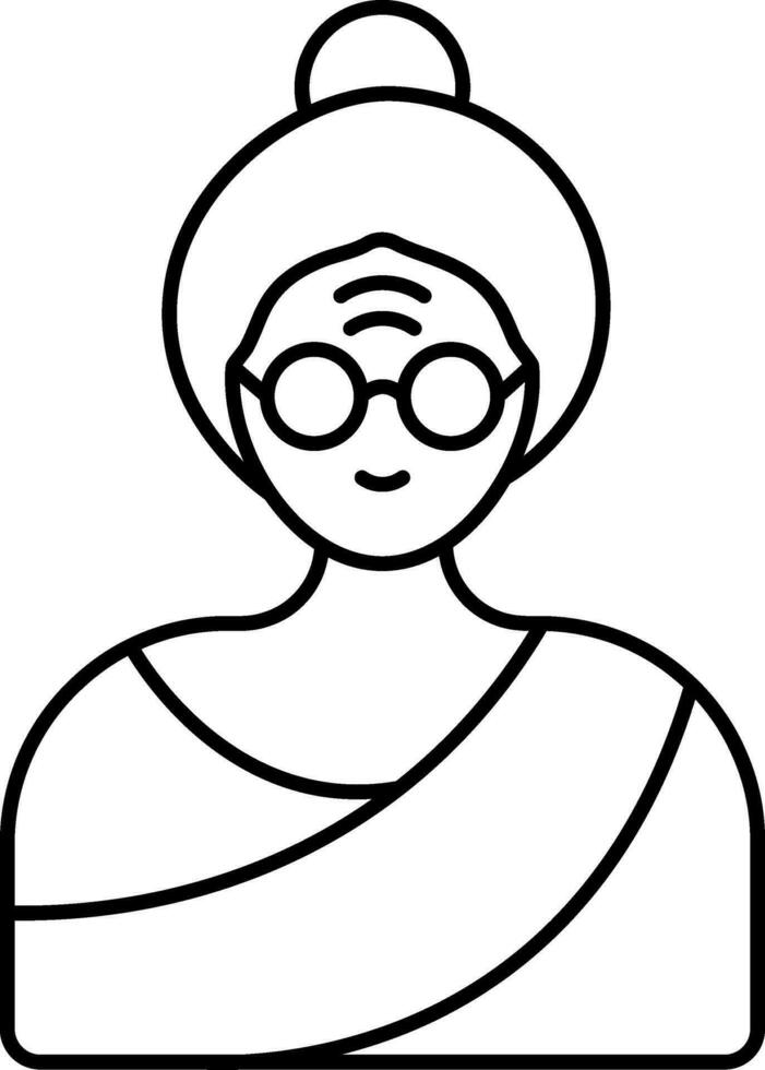 Glasses With Saree Wearing Young Woman Cartoon Black Outline Icon. vector