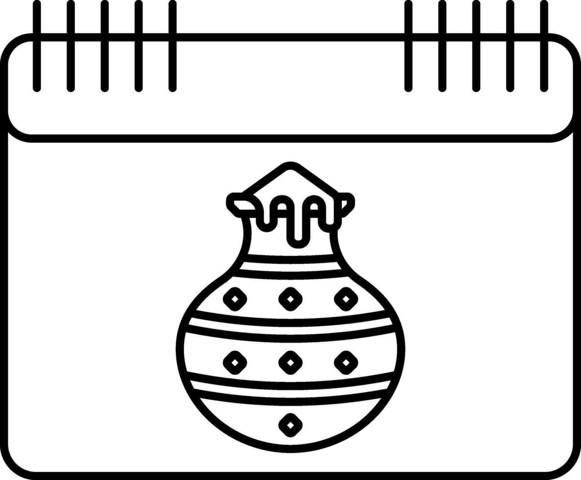 Rice Dish Pot Symbol On Calendar Icon In Line Art. vector