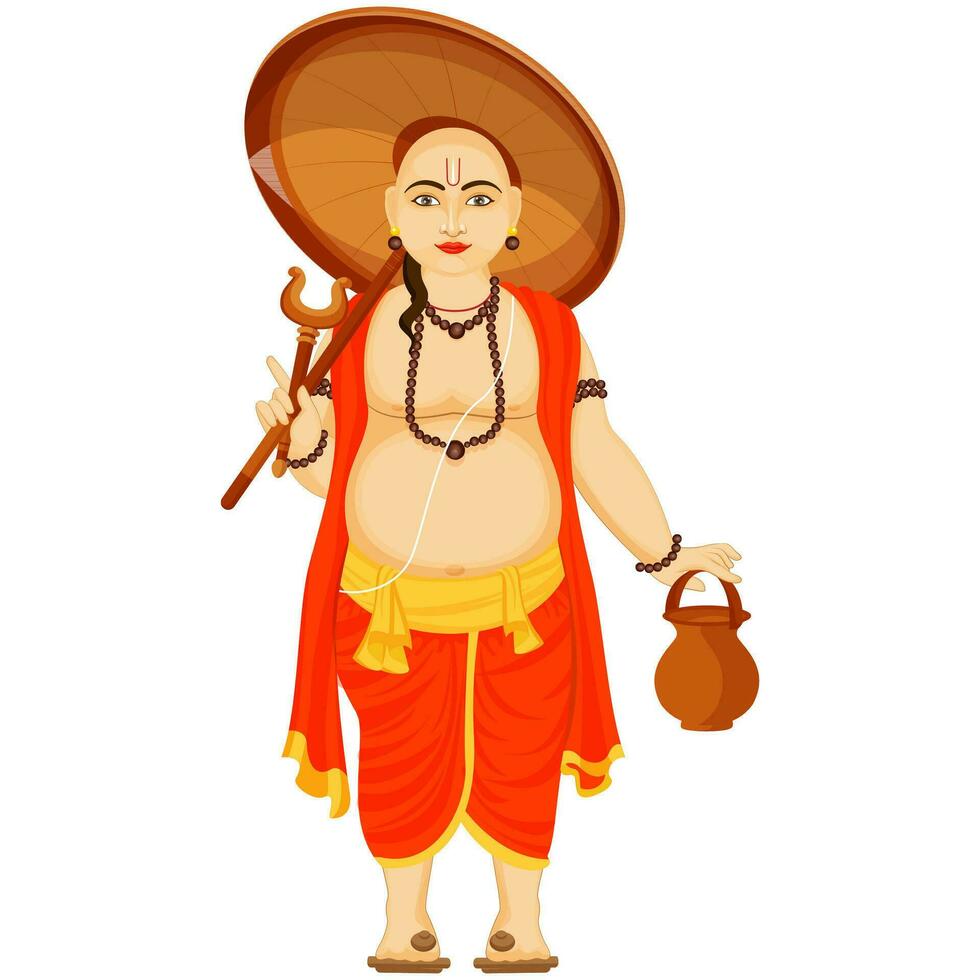 Character Of Vamana Holding Umbrella In Standing Pose. vector