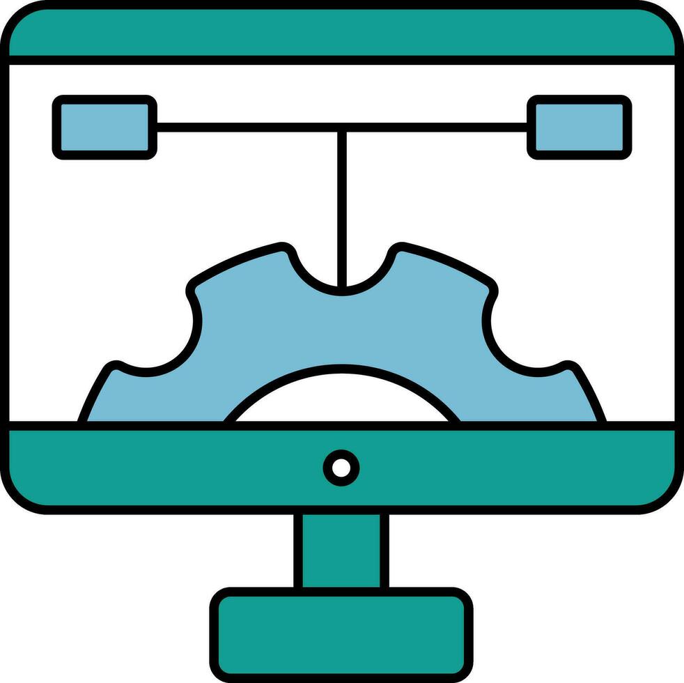 Computer Settings or Update Icon in White and Teal Color. vector