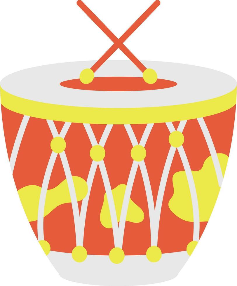 Cross Stick On Dhol Musical Drum Yellow And Red Icon. vector