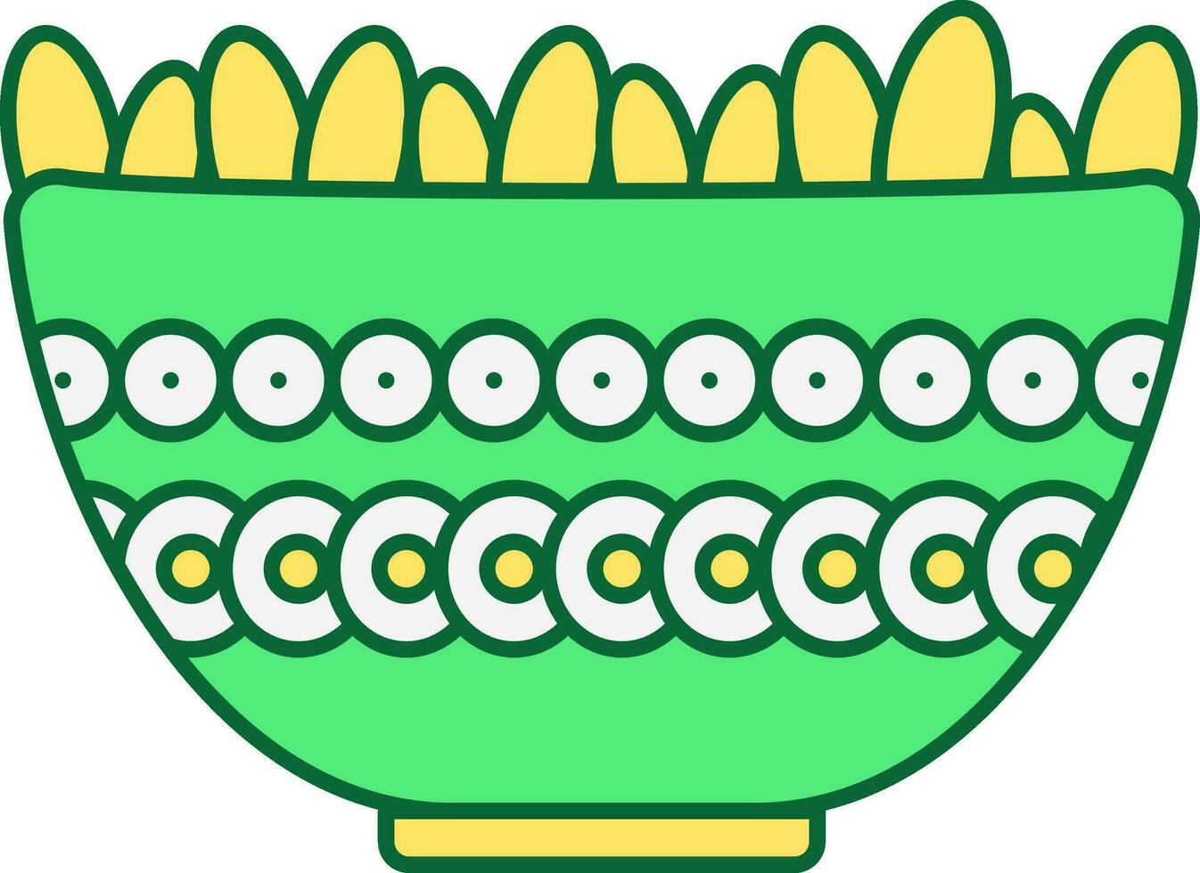 Green And Yellow Dates Bowl Icon In Flat Style. vector