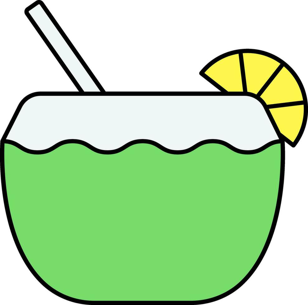 Flat Style Coconut Drink Icon In Green And Yellow Color. vector