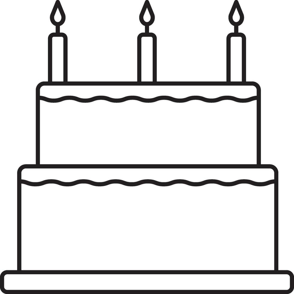 Burning Candles In Two Layer Cake Black Outline Icon. vector
