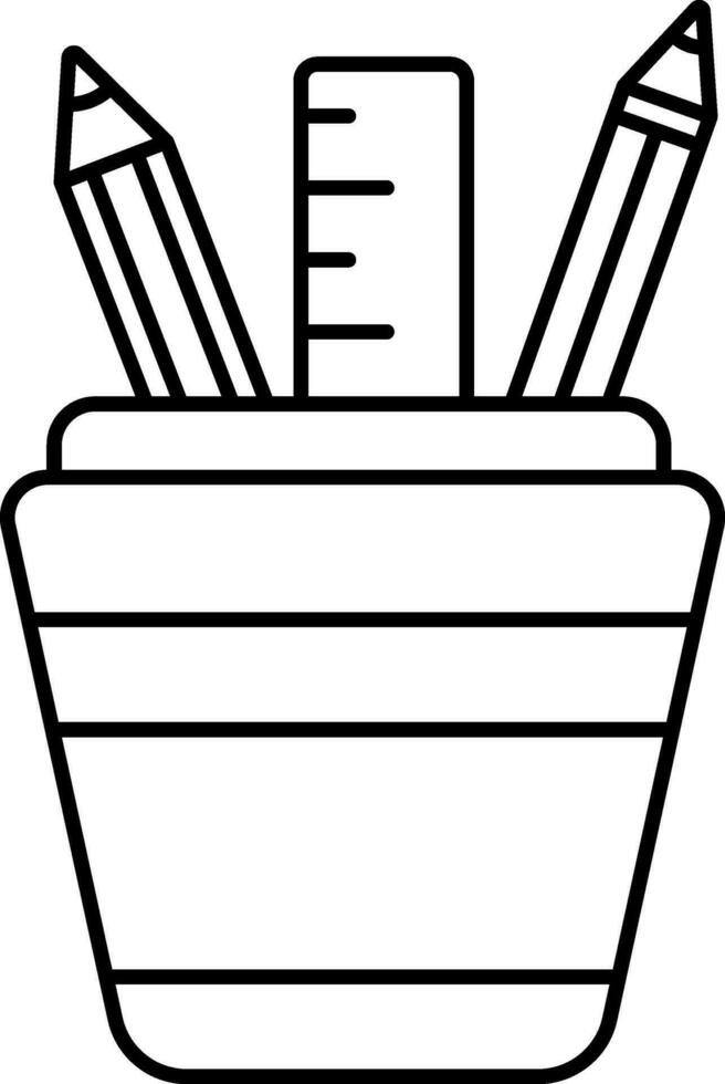 Pen Holder Icon In Black Line Art. vector
