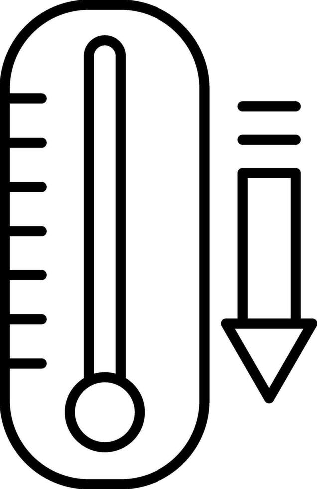 temperatura que cae icono en negro línea Arte. vector