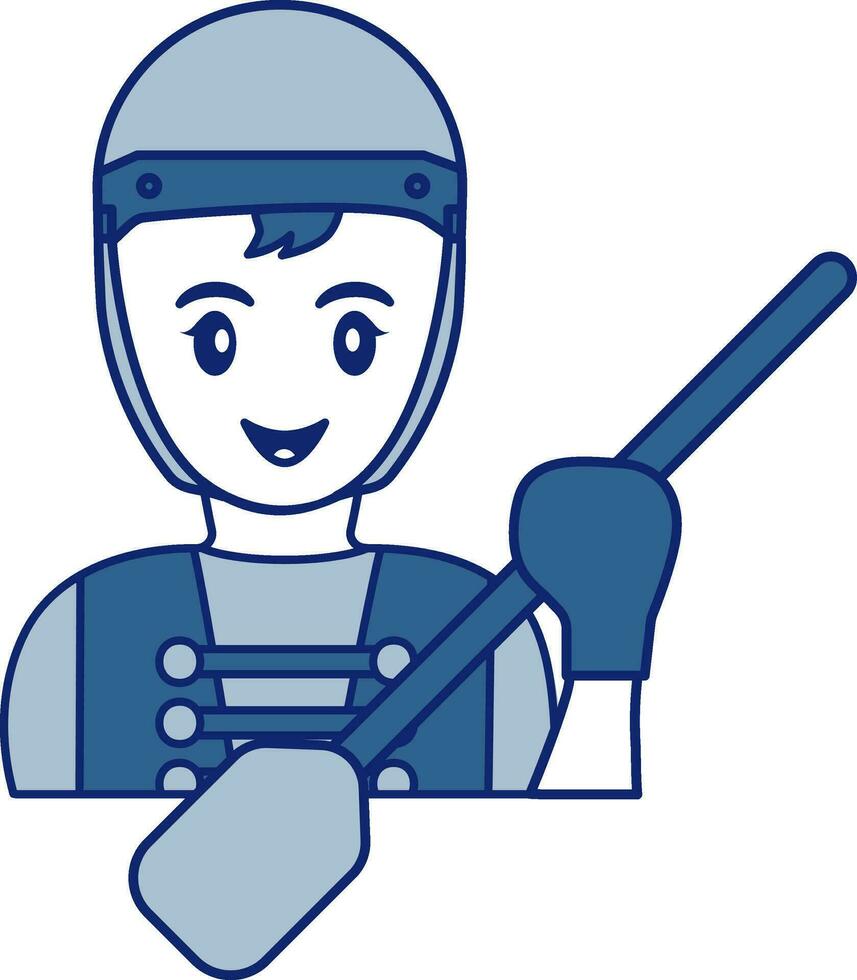 Female Holding Paddle Icon In Blue And White Color. vector