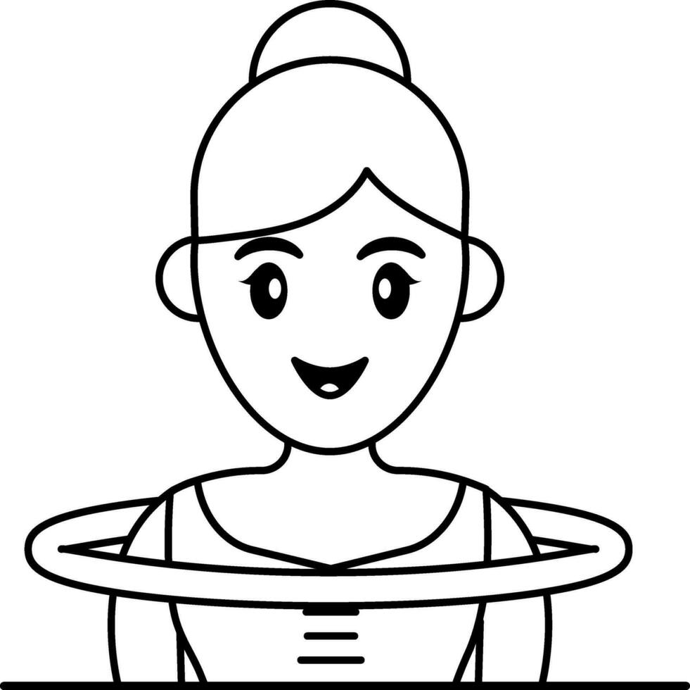 Woman Hula Hooping Icon In Black Line Art. vector