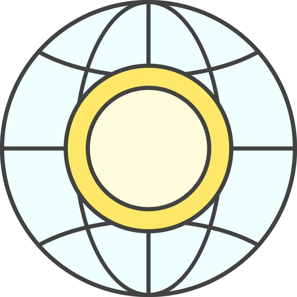 Global With Coin Icon Or Symbol In Cyan And Yellow Color. vector