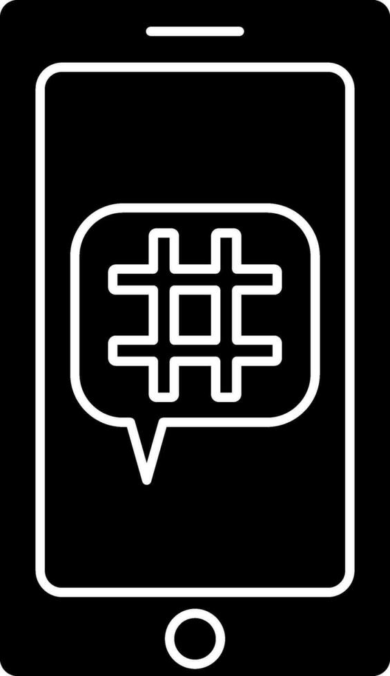 hashtag con teléfono inteligente icono en negro y blanco color. vector