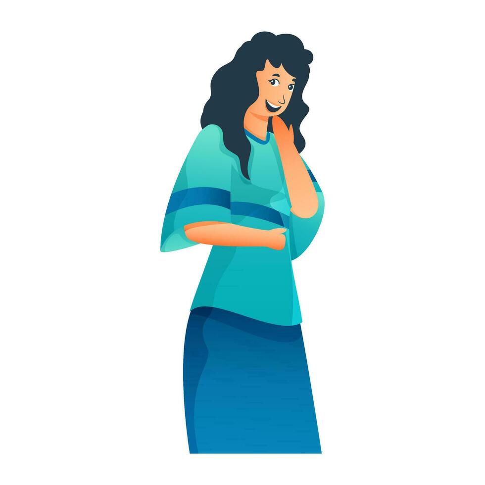 Beautiful Teenager Girl Blushing In Standing Pose. vector
