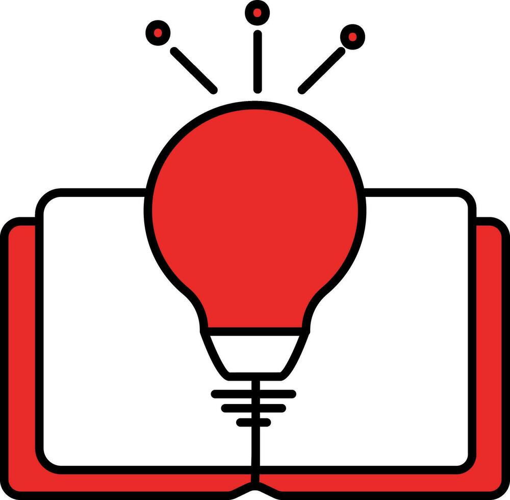 Light Bulb With Open Book Icon In Red And White Color. vector