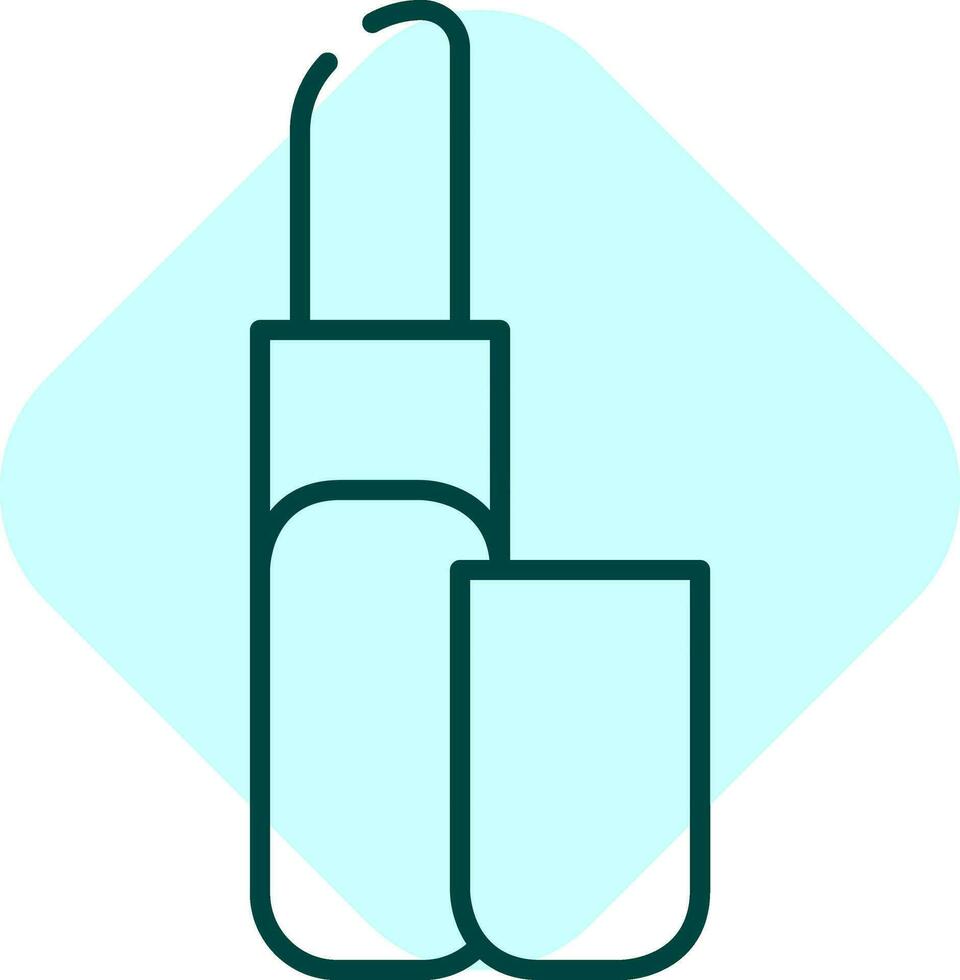 Lipstick Line Art Icon On Blue Sqaure Background. vector