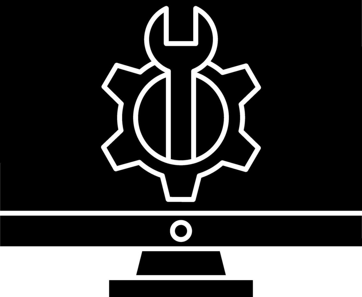 computadora reparar icono en negro y blanco color. vector