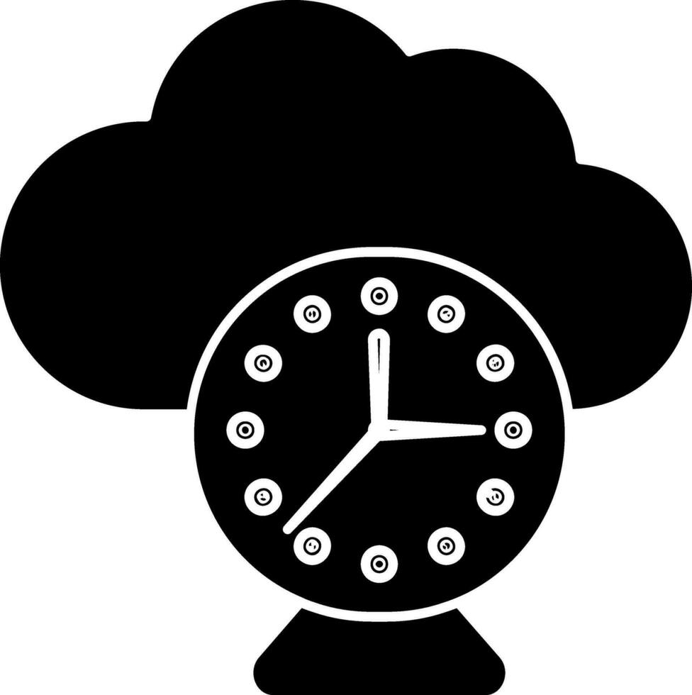 negro y blanco nube con reloj icono o símbolo. vector