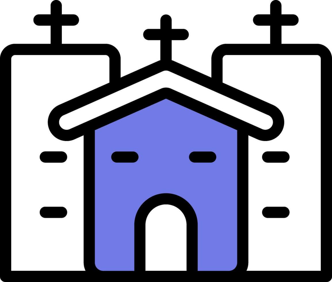 Iglesia icono en azul y blanco color. vector
