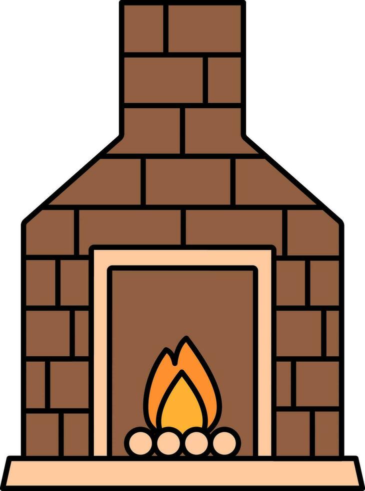 Fireplace Or Chimney Icon In Brown And Peach Color. vector