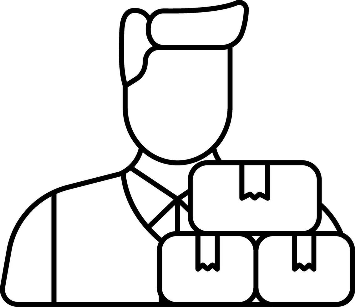 Faceless Delivery Man With Stack Parcel Icon In Black Outline. vector