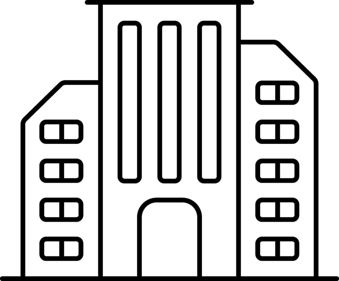 Black Outline Building Icon In Flat Style. vector