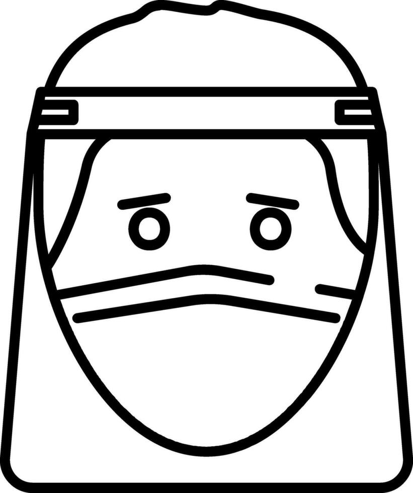 Man Wearing Face Shield Icon In Black Line Art. vector