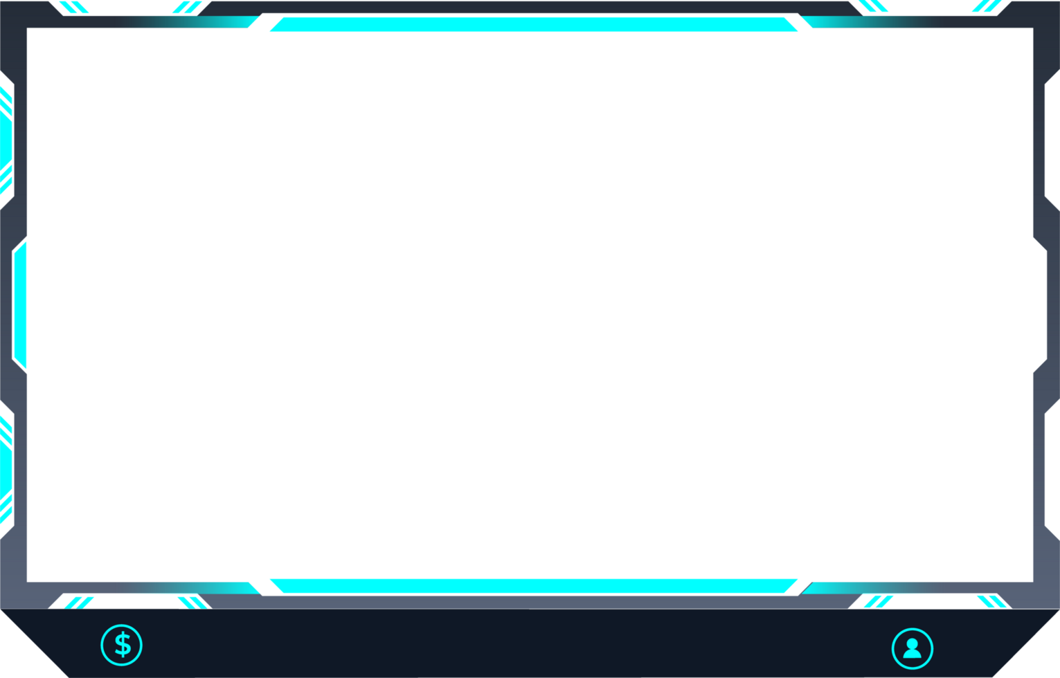 Live broadcasting screen panel design png with abstract shapes. Online gaming overlay and screen interface decoration with shiny blue color. Live streaming overlay design for gamers.