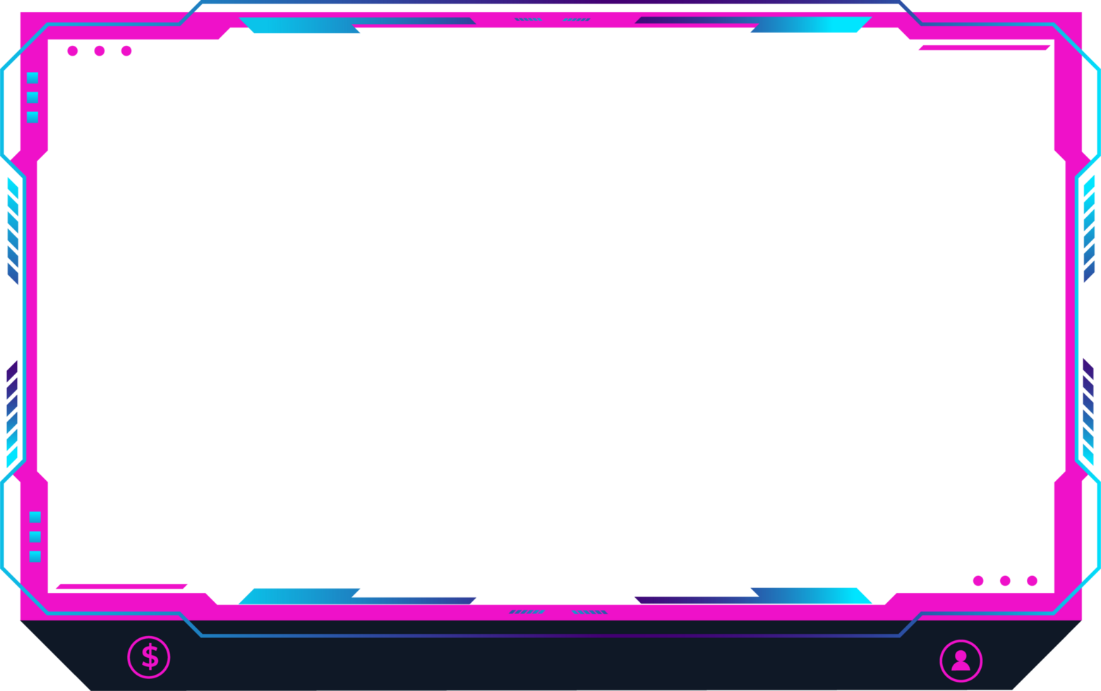 Live broadcast gaming overlay decoration with abstract shapes. Girly live streaming overlay design with buttons and screen panels. Live streaming overlay design with pink and dark colors. png