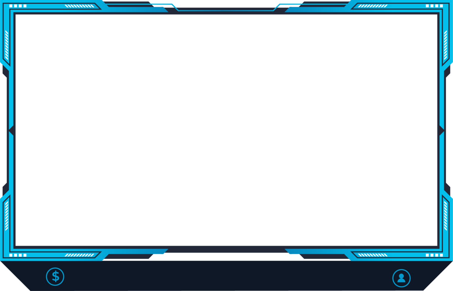 Futuristic live streaming overlay png with blue and dark colors. Streaming panel overlay template design with abstract shapes. Live gaming screen panel and broadcast frame design for gamers.